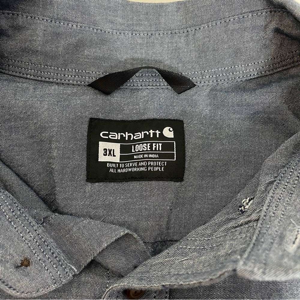 Carhartt Blue Chambray Button-Up Shirt in Denim Blue Color Men’s 3XL Loose Fit - Picture 5 of 8